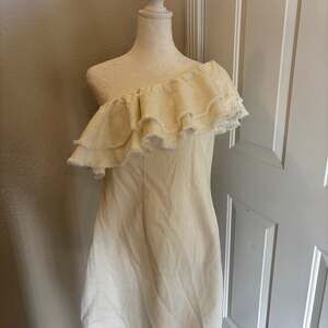 Future Collective Jenny Lopez Asymmetrical Ruffle Denim Mini Dress Ivory